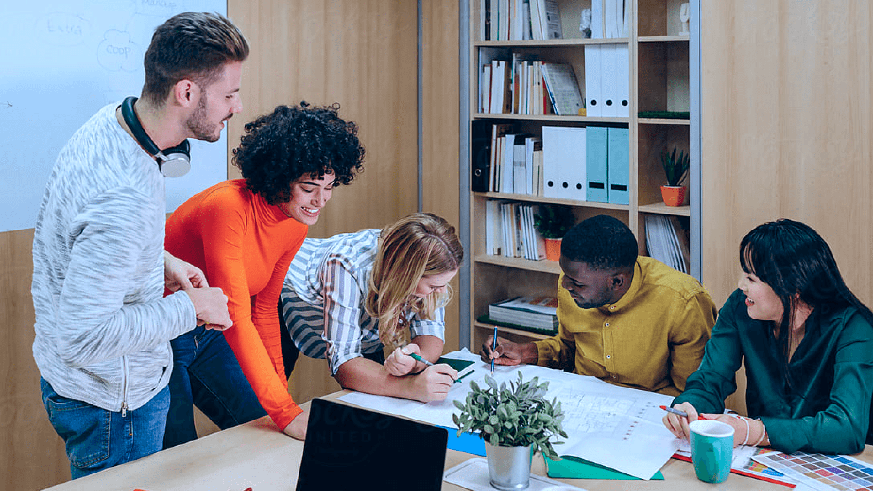 Students working at a table